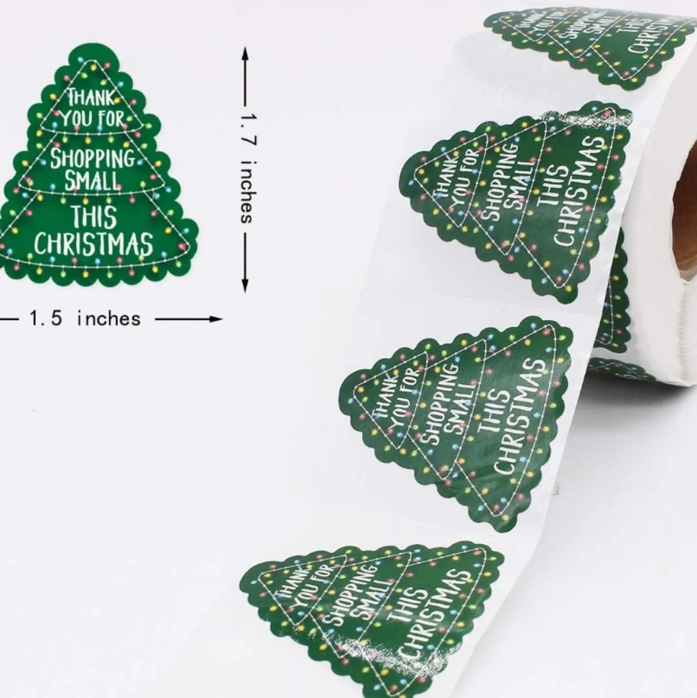 50 Ct  lg. Christmas Tree Thank You Sticker - Picture 4 of 8